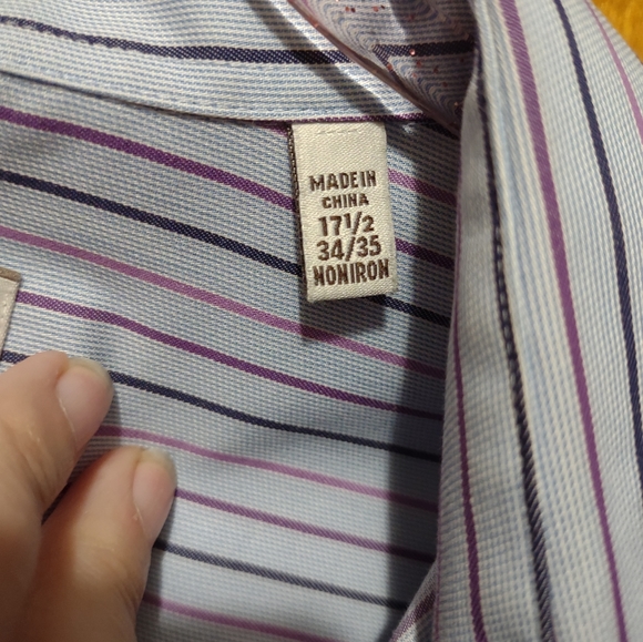 Joseph Abboud men's dress shirt size 17 1/2 neck 34-35 sleeve blue with stripes - Picture 4 of 4